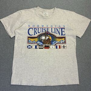 Norwegian Cruise Line Graphic T Shirt Men’s Medium Gray Flag Ship Logo Tee